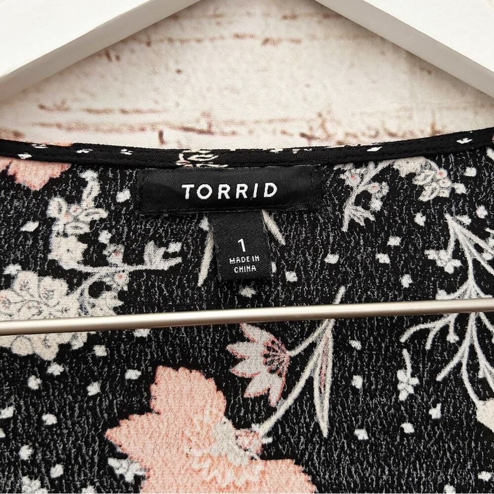 TORRID Black Floral Print Fringe Hem Open-Front Kimono Cardigan Size 1 (1X) - Picture 4 of 7